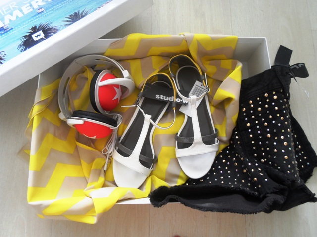 Headphones, Studio W sandals, Studio W vest and cut offs