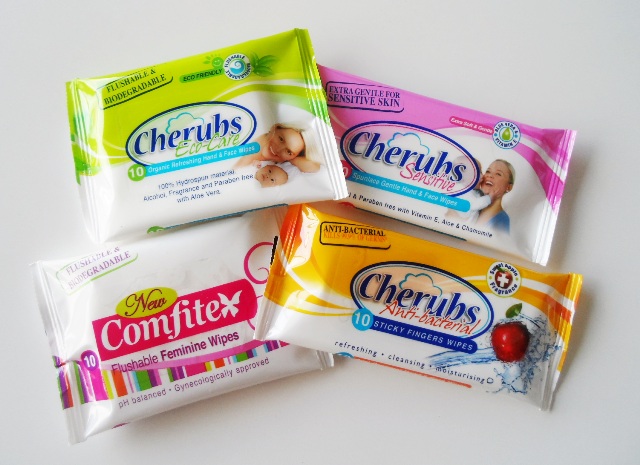 Cherubs wet wipes. Each pack fits into the palm of your hand.