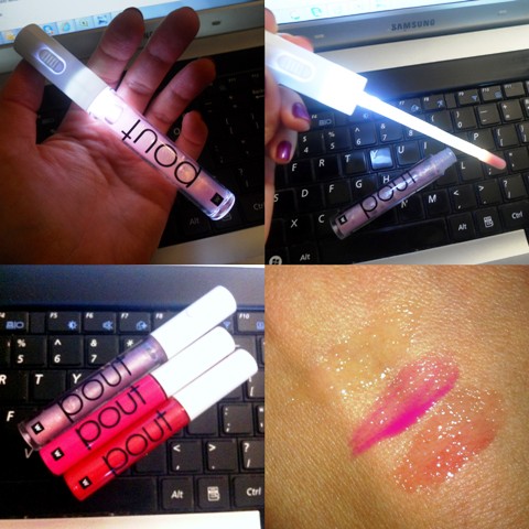 Above: Woolworths Pout about it light up lip gloss in Glow to the Party. Below: From left to right: Woolworths light up lipgloss, high pigment lipgloss in Tickled Pink and high shine lipgloss in Fire Fighter.