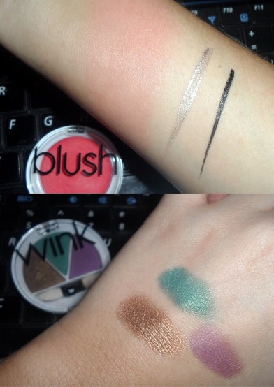 Lip & Cheek Tint in Cheeky Cherry, Dazzling Gel Eyeliner in Hi Ho Silver and Liquid Eyeliner in Ultra Black.