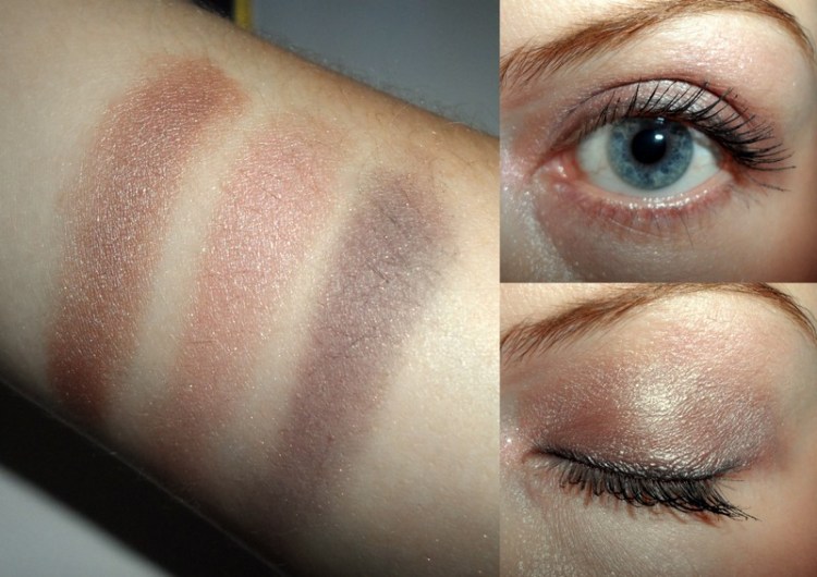 On the right I'm wearing a mixture of the taupe and pink shadows along with the eye pencil.