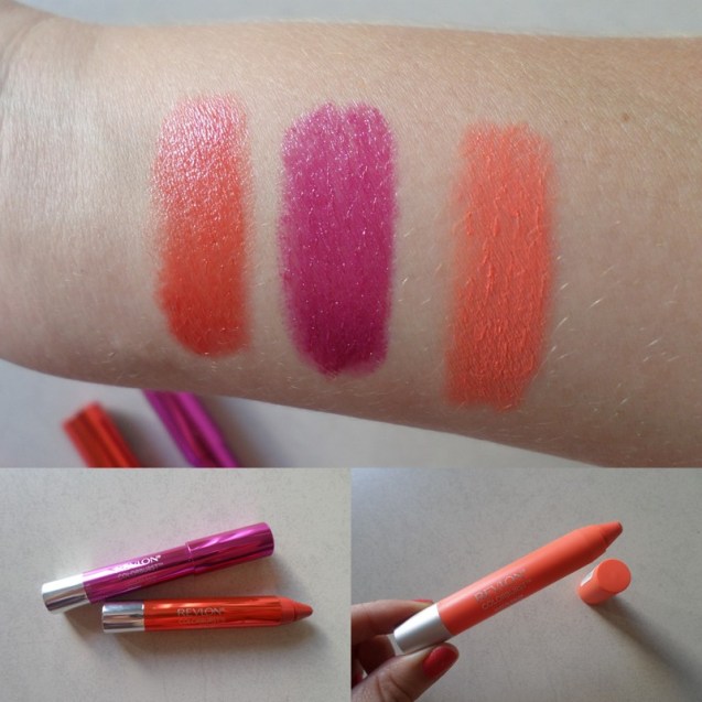 The colours on my arm from left to right are A and B (both Lacquer Balms) and B (a Matte Balm).
