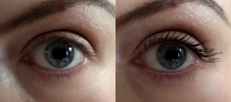 Naked eye on the left, Lancome Hypnose volumising mascara on the right.
