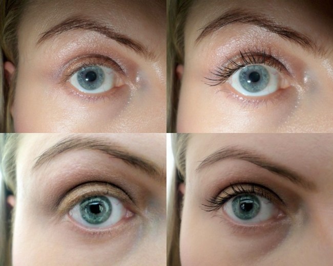 Naked eye on the left and Volume Million So Couture mascara on the right. (Flash shots up top, no flash down below.)