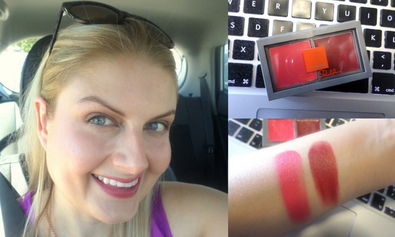 Wearing the pinky-coral on my cheeks and the plum one on my lips.