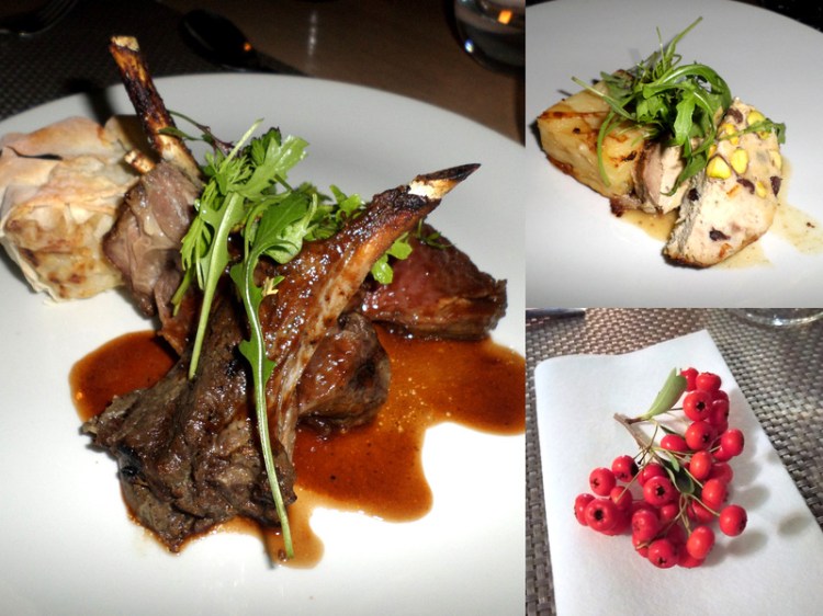 Lamb to the left, turkey (stuffed with craberries and pistachios) to the right.