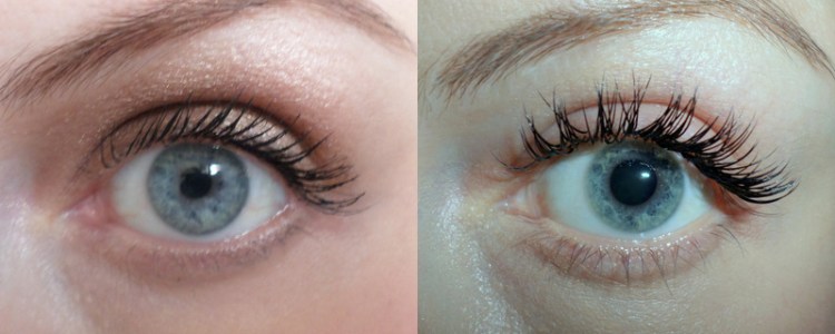 Mascara on the left, lash extensions on the right.