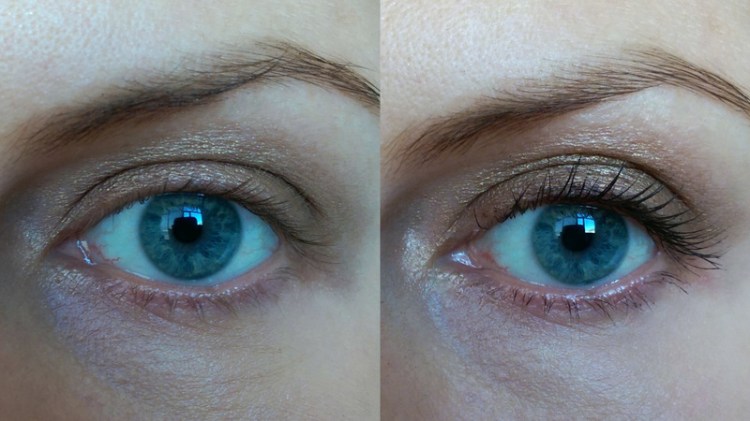 My lashes with zero mascara on the left and one coat of Benefit's primer on the right.