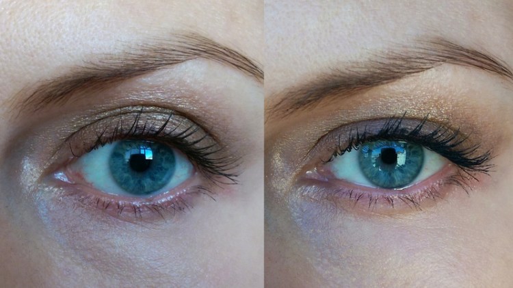 Just Benefit's primer on the left and the primer plus a coat of Lancome's Hypnose on the right.
