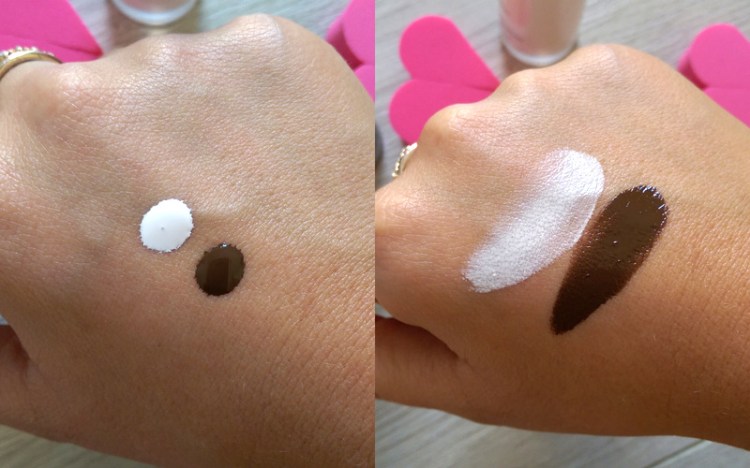 Dropped on the left and swatched on the right.