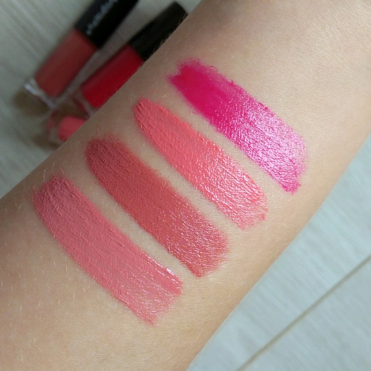 From left (where it's paler pink) to right: Cupid's Beau, It Girl (new and exclusive to this kit), Tickled Pink and Caught In The Act.