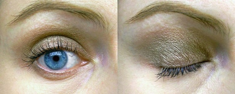 This is so easy to do it's a joke. I just apply Smog to my entire lid and then sweep a bit of Half Baked in the crease. The two blend together seamlessly and it takes me two seconds to slap on.