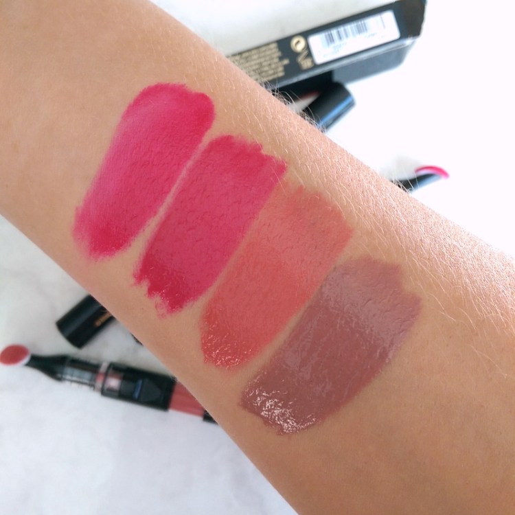From left to right you're looking at Fiery Red, Luscious Raspberry, Passionate Peach and Daring Beige. 