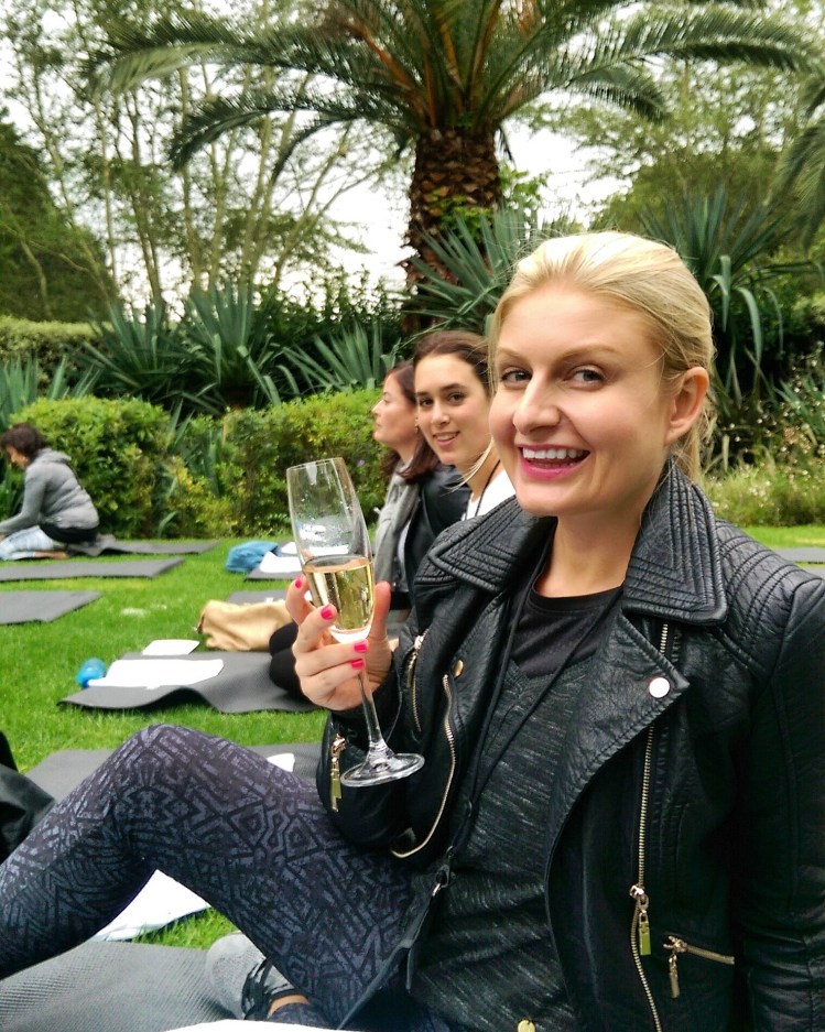 Doing yoga at the L'Oreal launch in Jozi. (It was super cold. I need the bubbles to help keep me warm.)